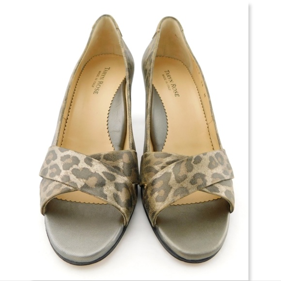 TARYN ROSE Metallic Leopard Open Toe Heel Pumps 38 - Picture 3 of 8
